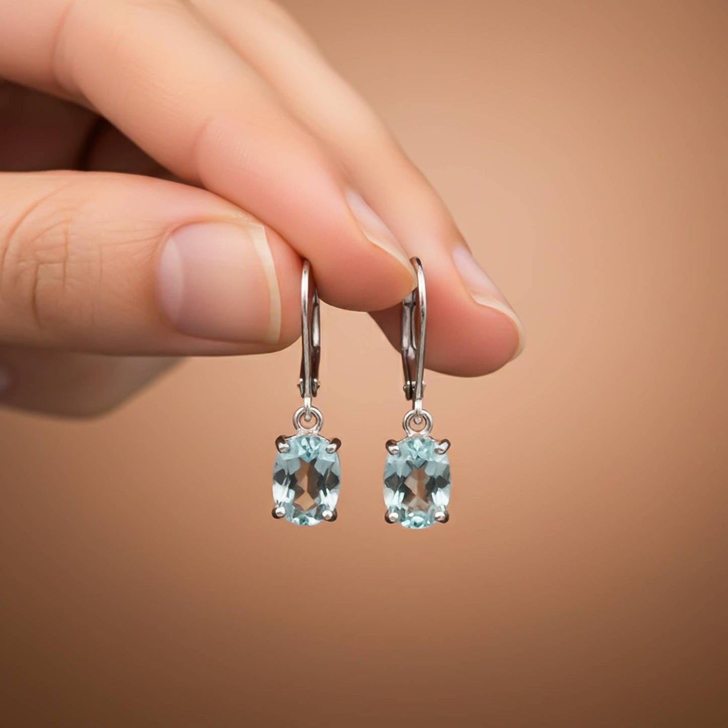 925 Sterling Silver Aqua Blue Drop Earrings