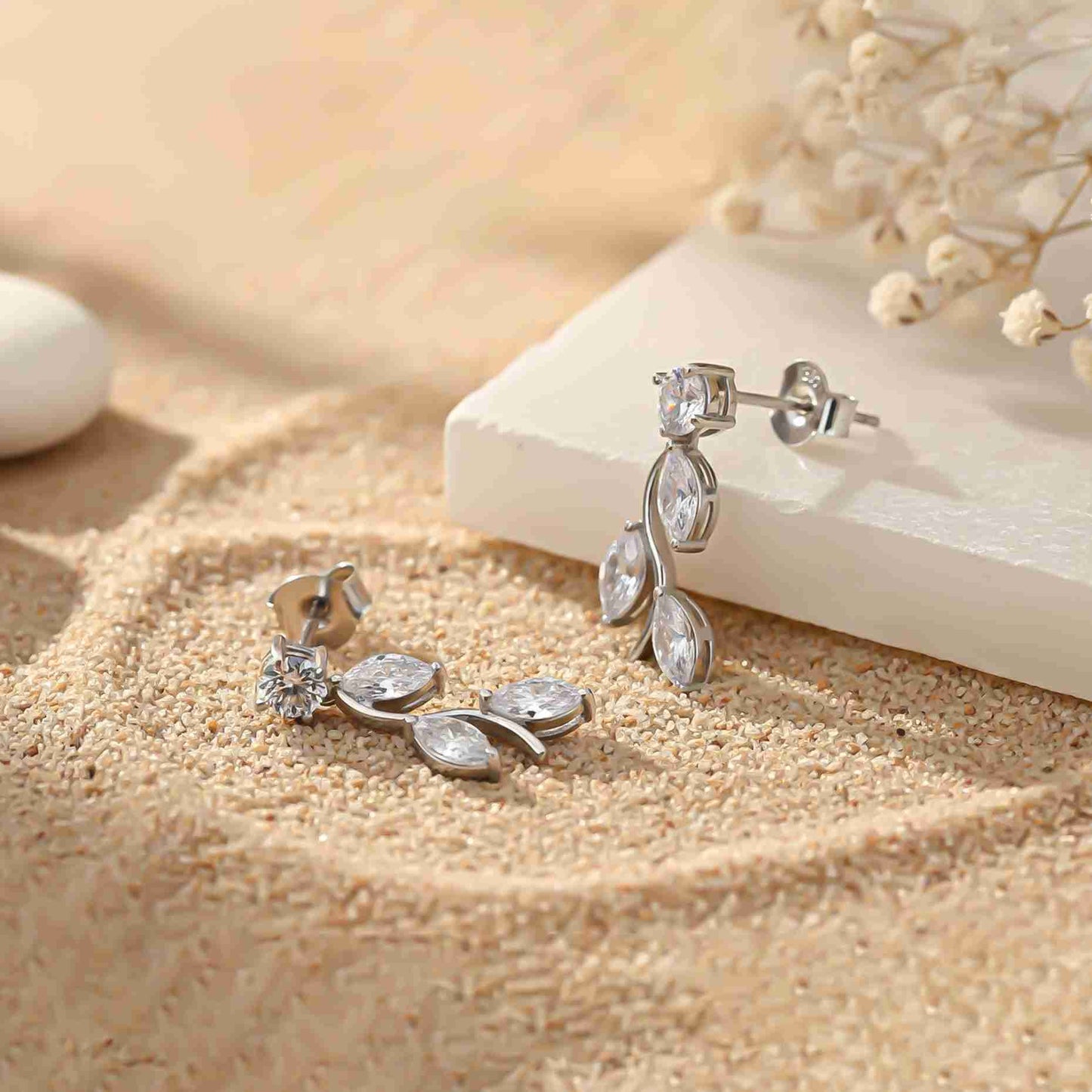 925 Sterling Silver Lush Leafy Stud Earrings