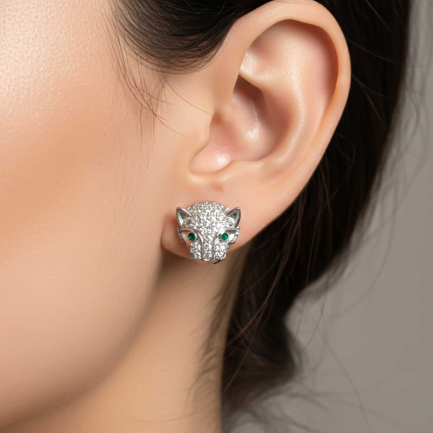 925 Sterling Silver Green Panther Stud Earrings
