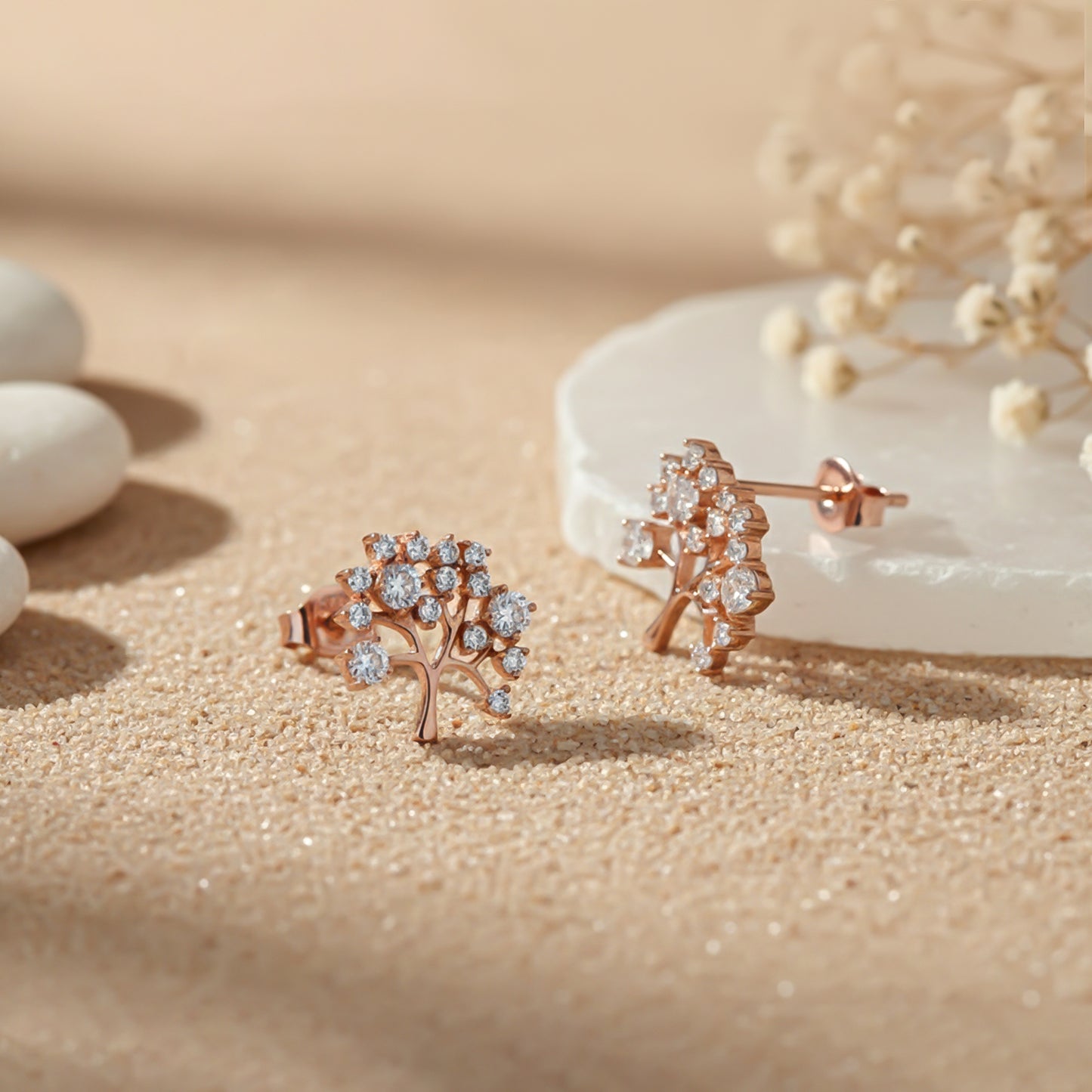 925 Sterling Silver With 14K Gold Plated Dainty Tree Stud Earrings