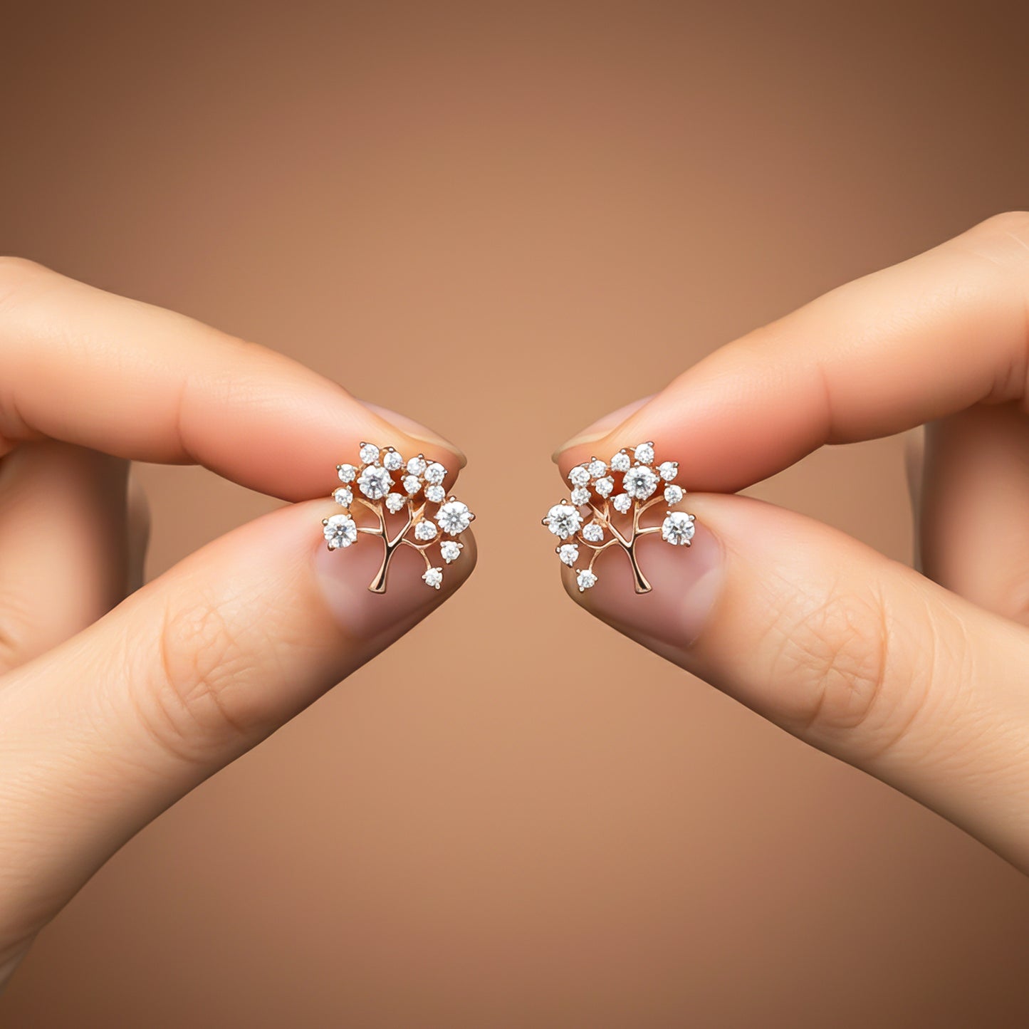 925 Sterling Silver With 14K Gold Plated Dainty Tree Stud Earrings