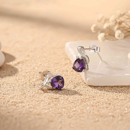 925 Sterling Silver Purple Triangle Stud Earrings