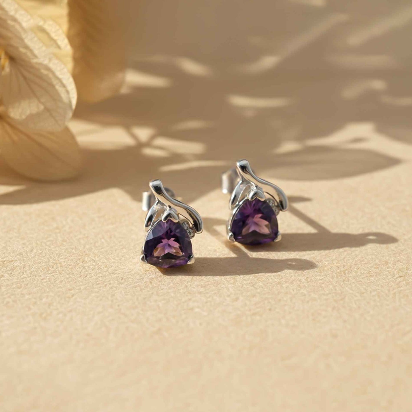 925 Sterling Silver Purple Triangle Stud Earrings