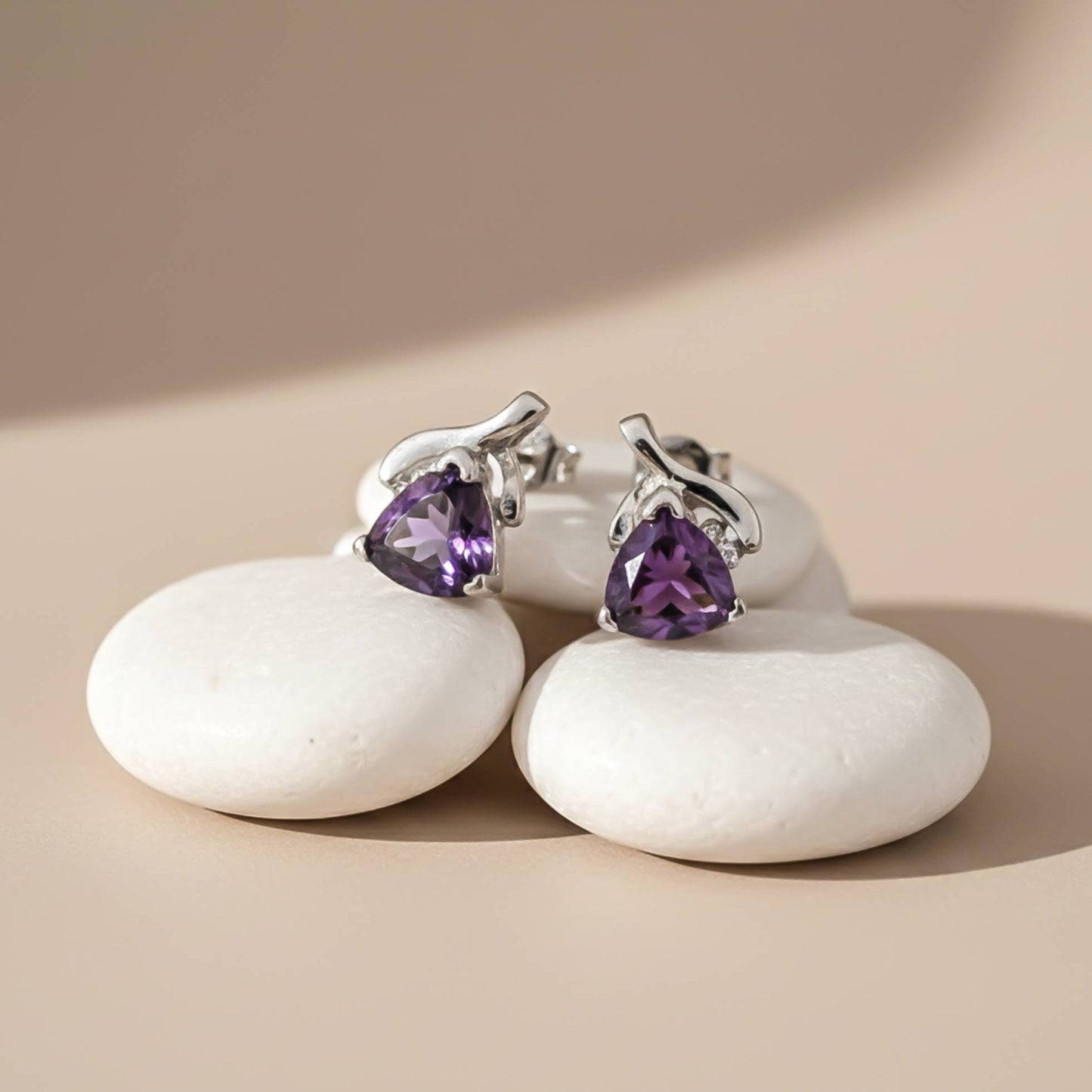 925 Sterling Silver Purple Triangle Stud Earrings