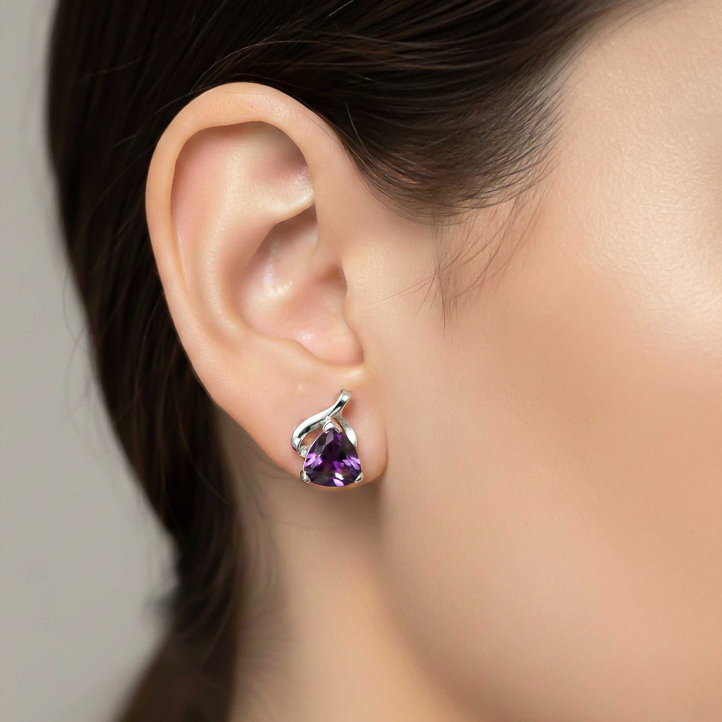 925 Sterling Silver Purple Triangle Stud Earrings
