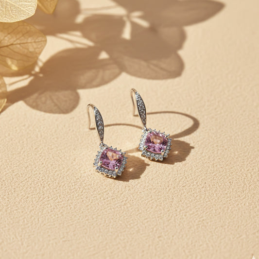 925 Sterling Silver Pink Shiny Drop Earrings
