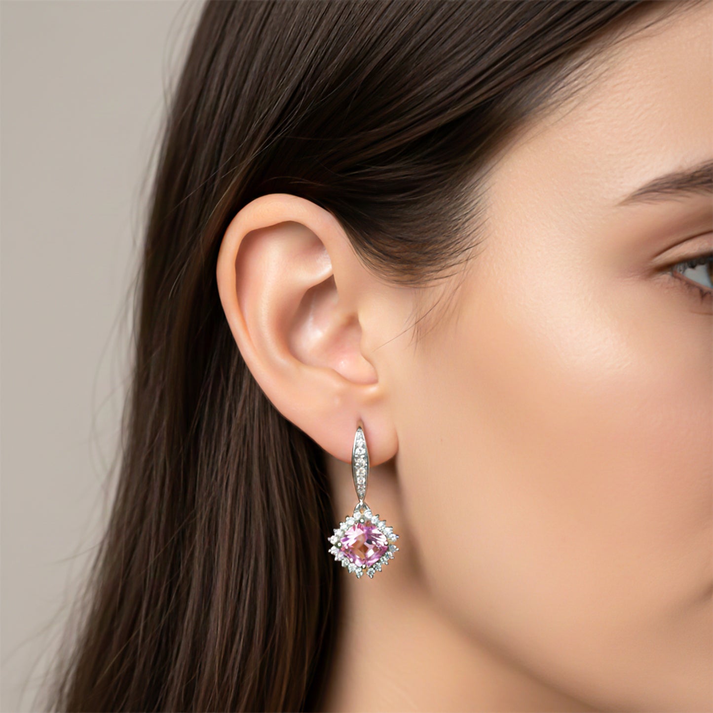 925 Sterling Silver Pink Shiny Drop Earrings