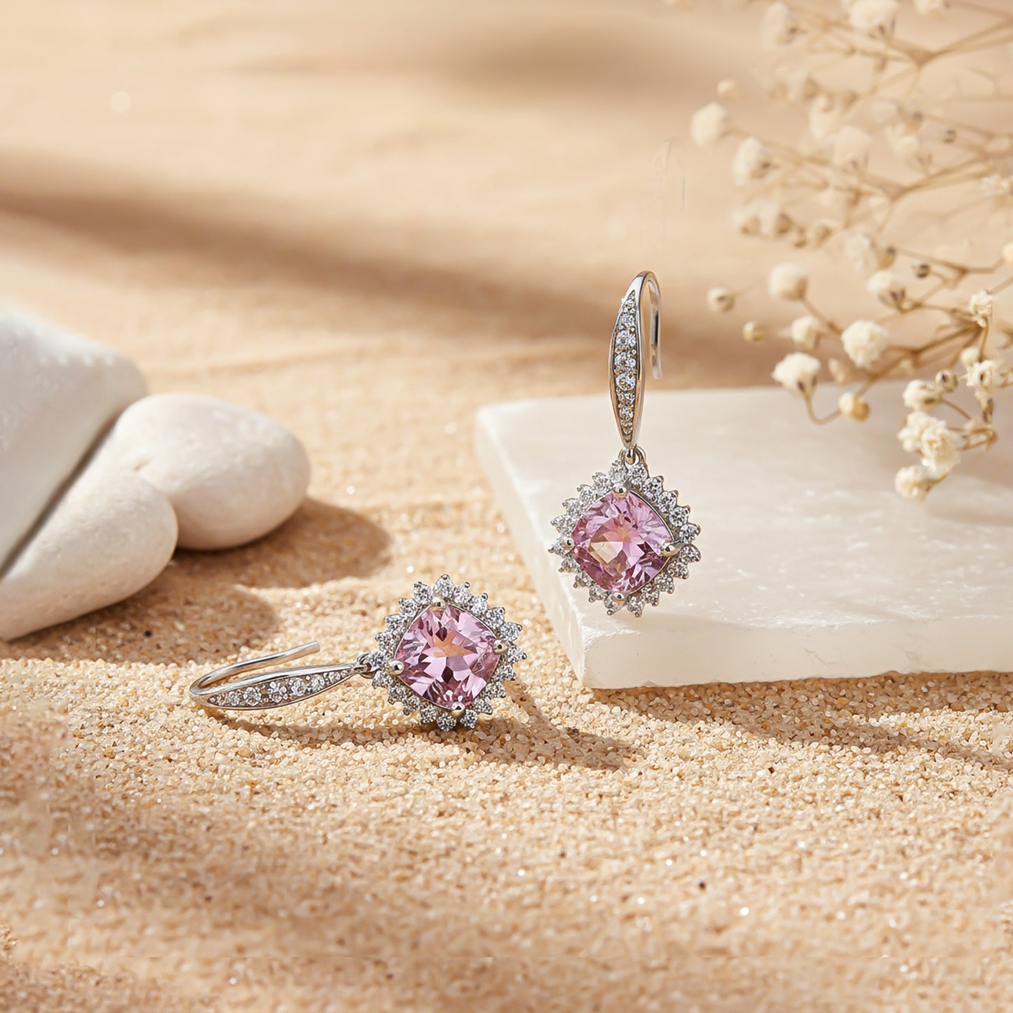 925 Sterling Silver Pink Shiny Drop Earrings