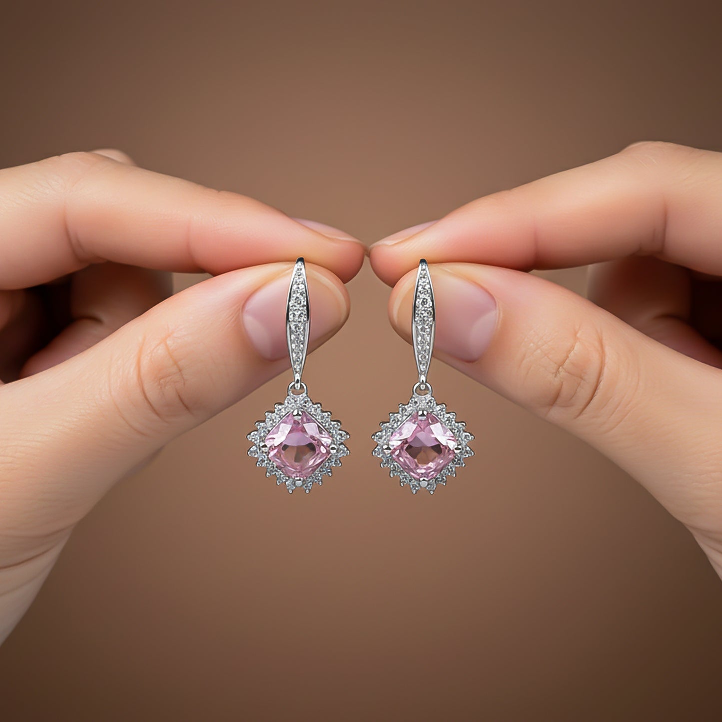 925 Sterling Silver Pink Shiny Drop Earrings