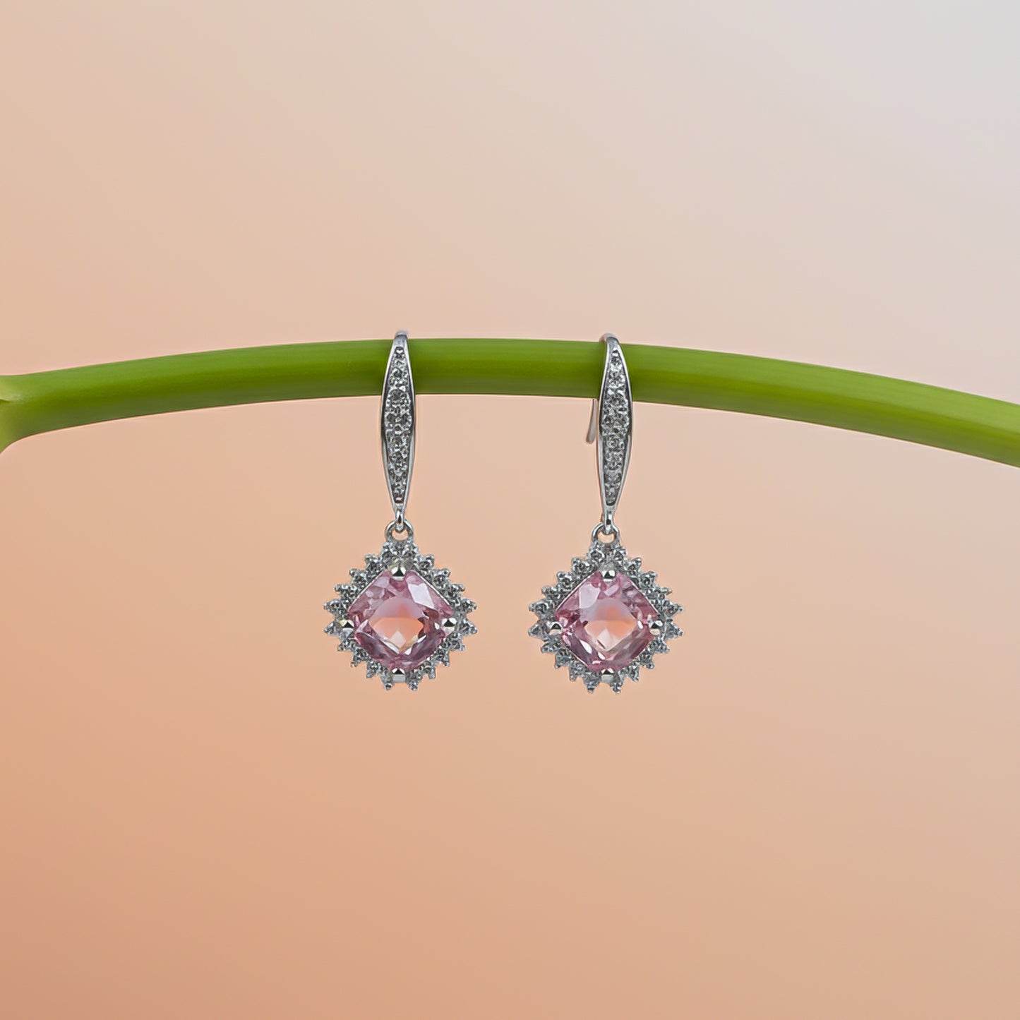 925 Sterling Silver Pink Shiny Drop Earrings