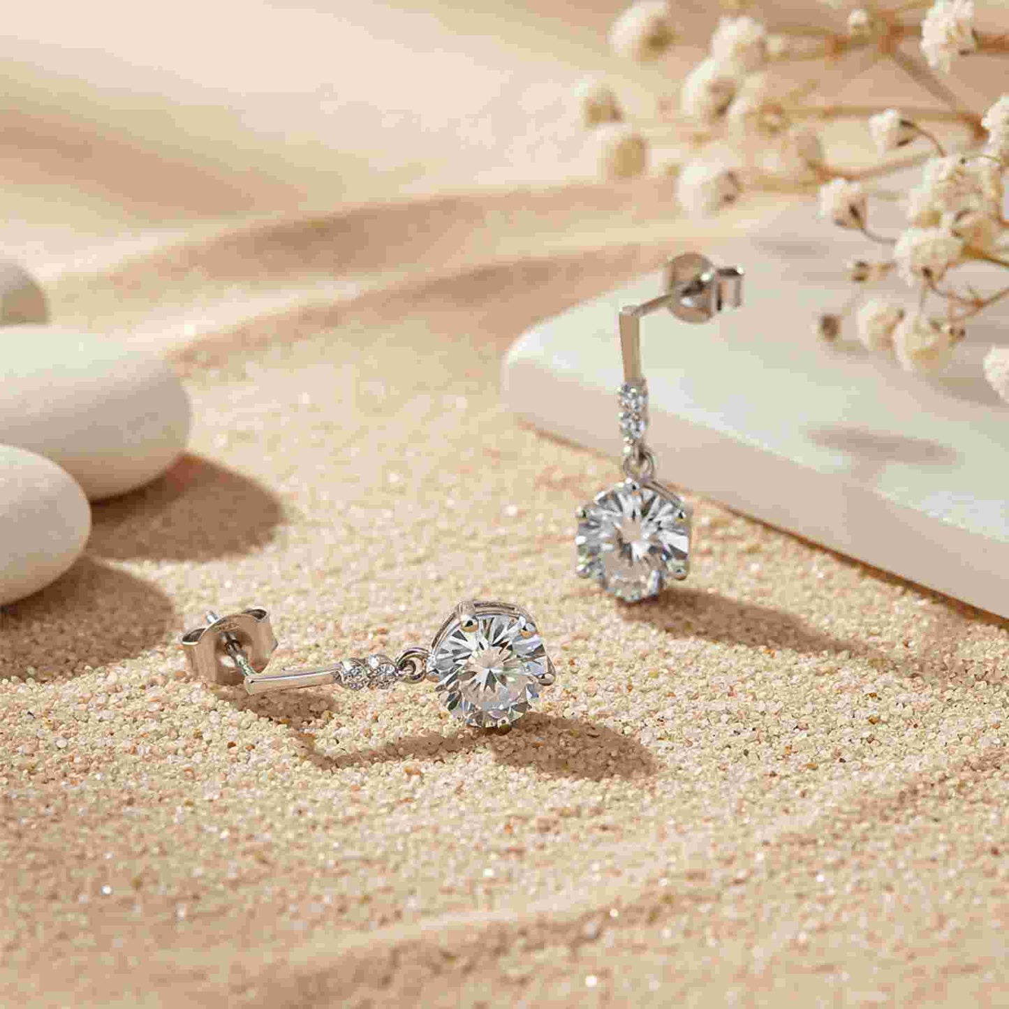 925 Sterling Silver Zirconium Round Drop Earrings Gold Vermeil (2.5 Micron)