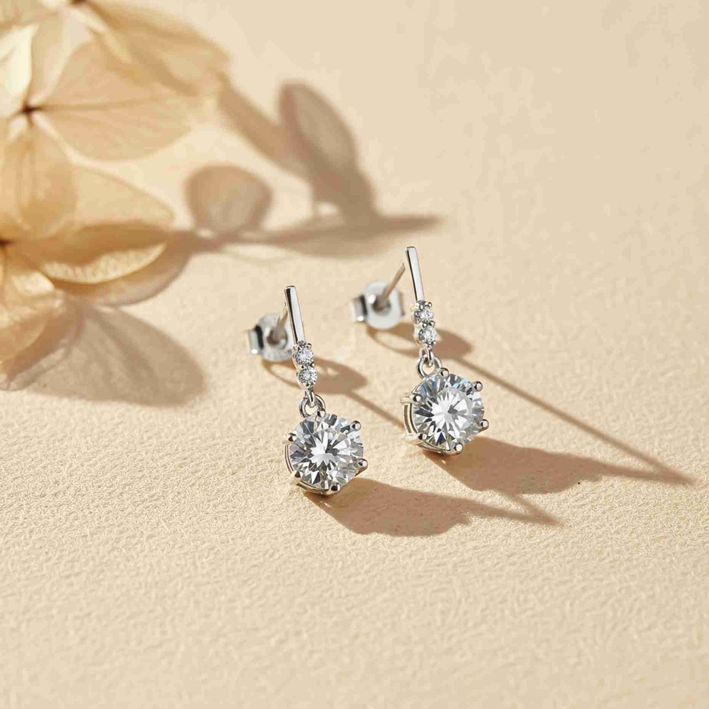 925 Sterling Silver Zirconium Round Drop Earrings Gold Vermeil (2.5 Micron)