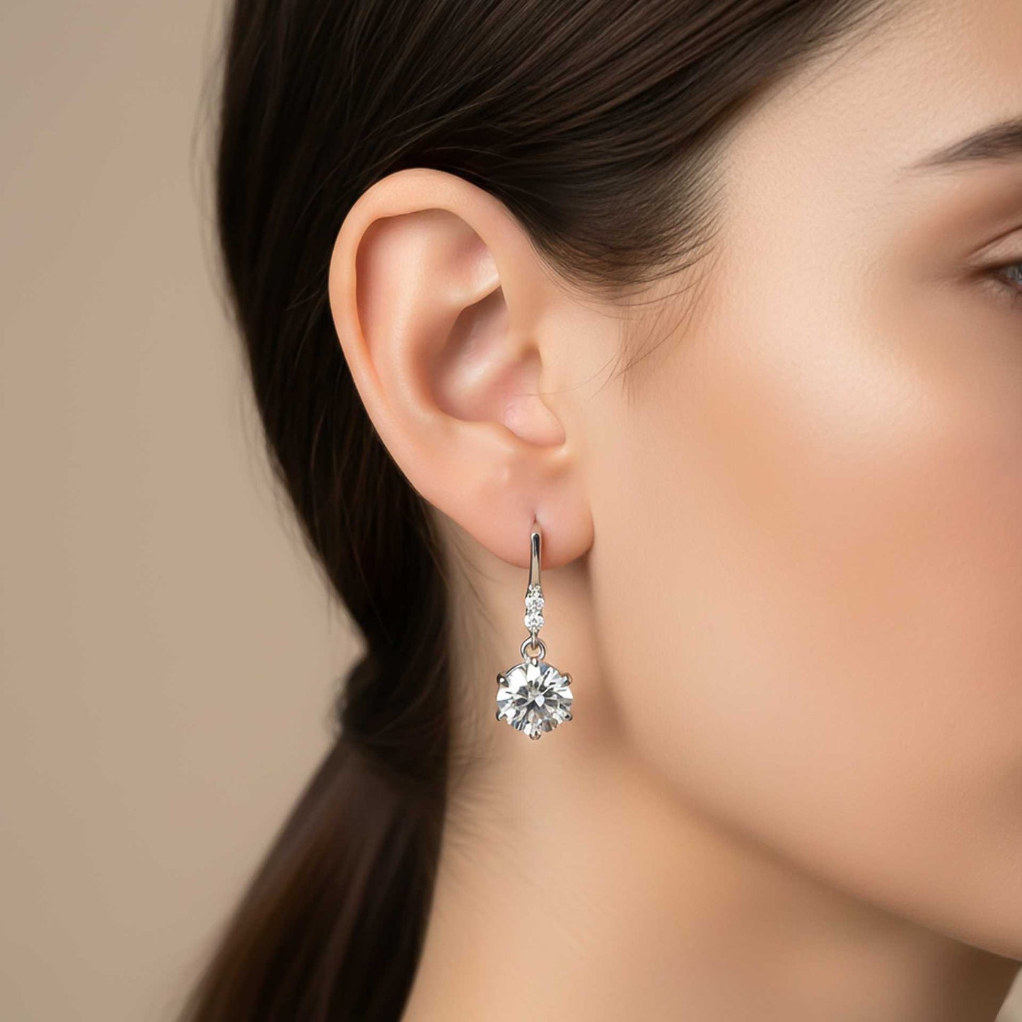 925 Sterling Silver Zirconium Round Drop Earrings Gold Vermeil (2.5 Micron)