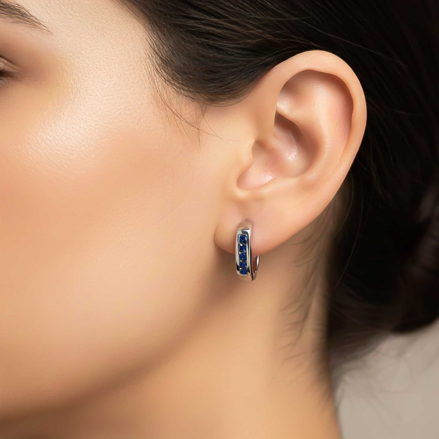 925 Sterling Silver Royal Blue Bar Hoop