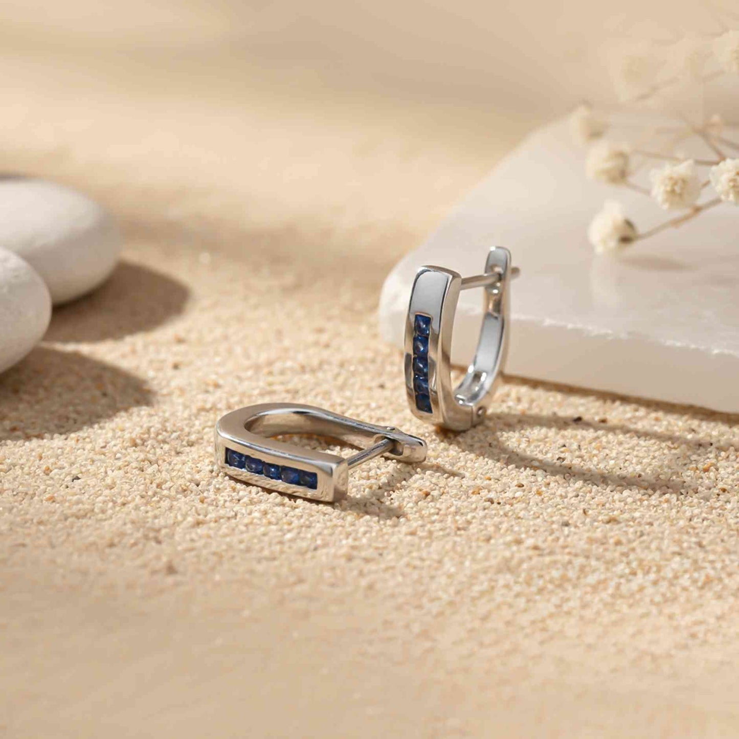 925 Sterling Silver Royal Blue Bar Hoop