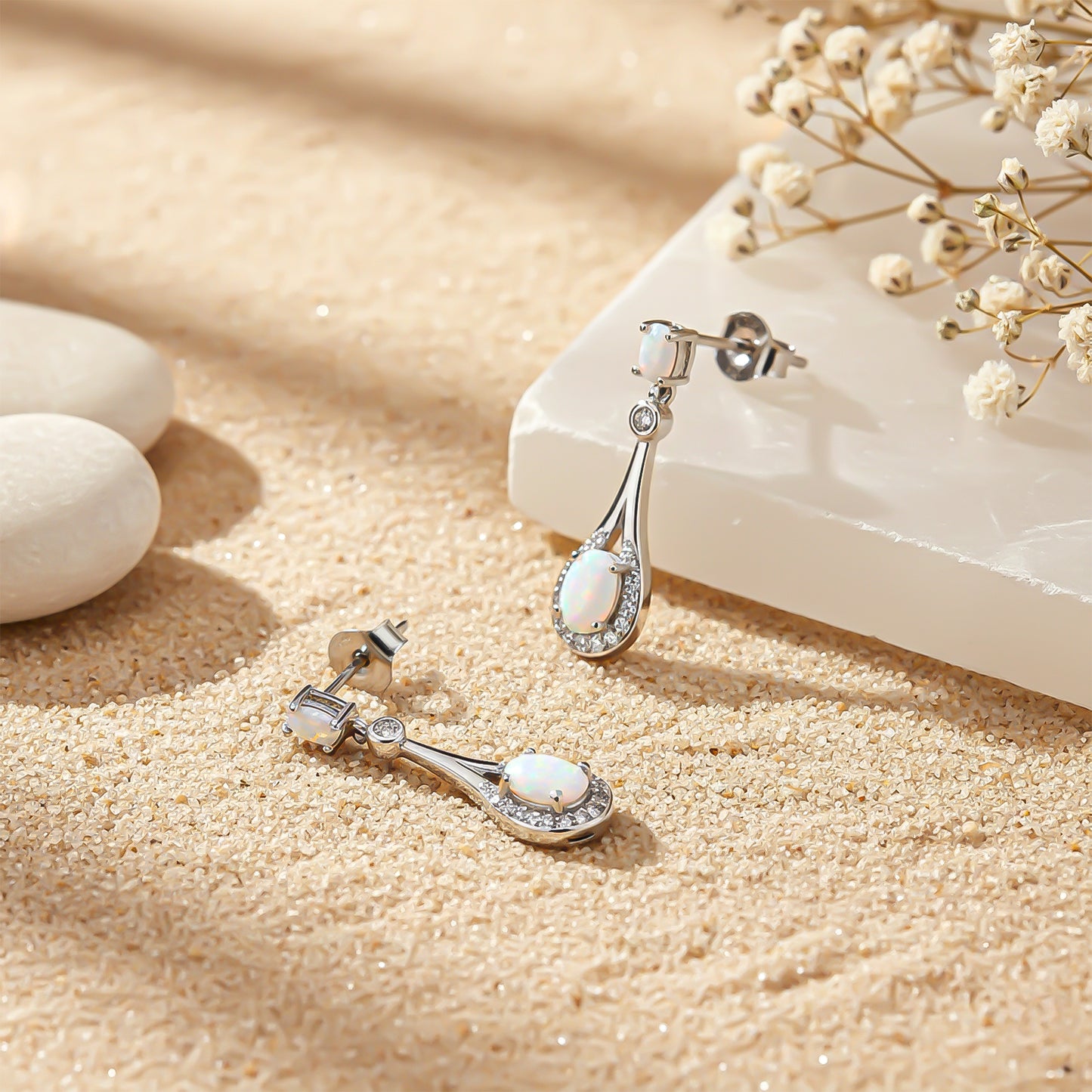 925 Sterling Silver Teardrop Opal Earrings