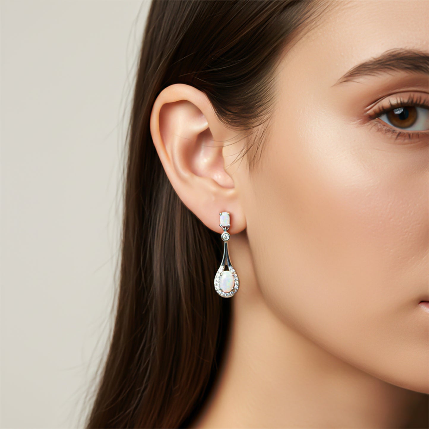 925 Sterling Silver Teardrop Opal Earrings