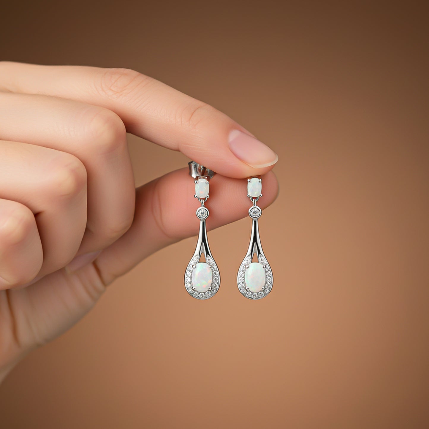 925 Sterling Silver Teardrop Opal Earrings