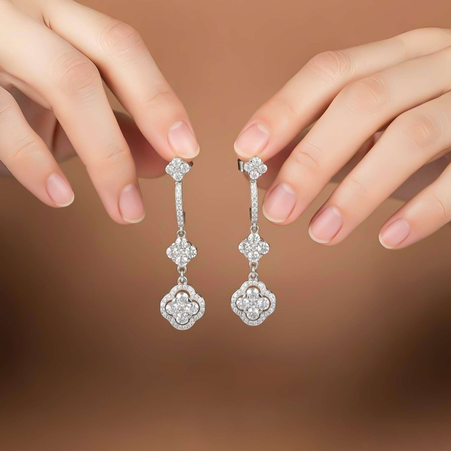 925 Sterling Silver Floral Clover CZ Studded Earrings
