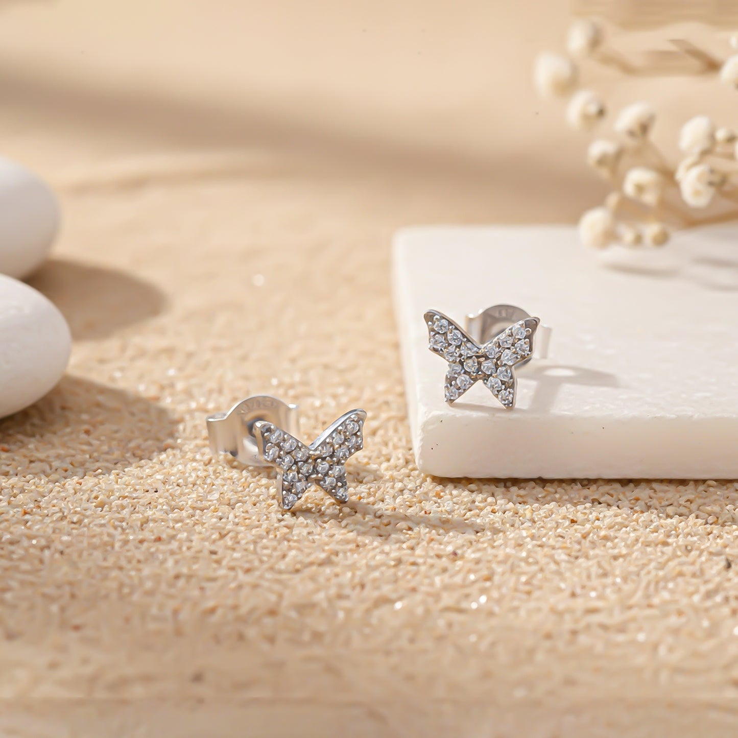 925 Sterling Silver Zircon Butterfly Studs