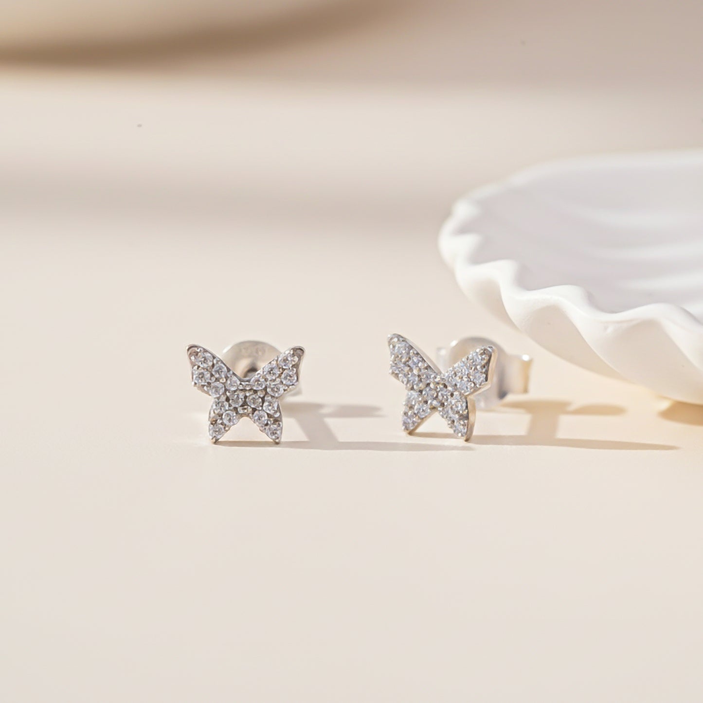 925 Sterling Silver Zircon Butterfly Studs