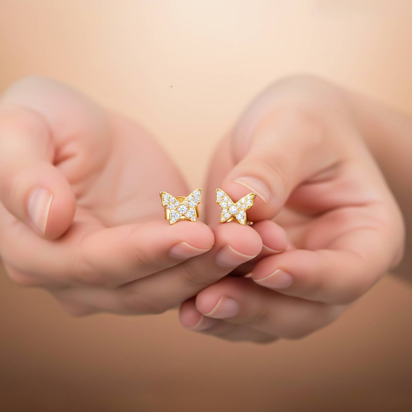 925 Sterling Silver With 14K Gold Plated Butterfly Cubic Zirconia Stud Earrings