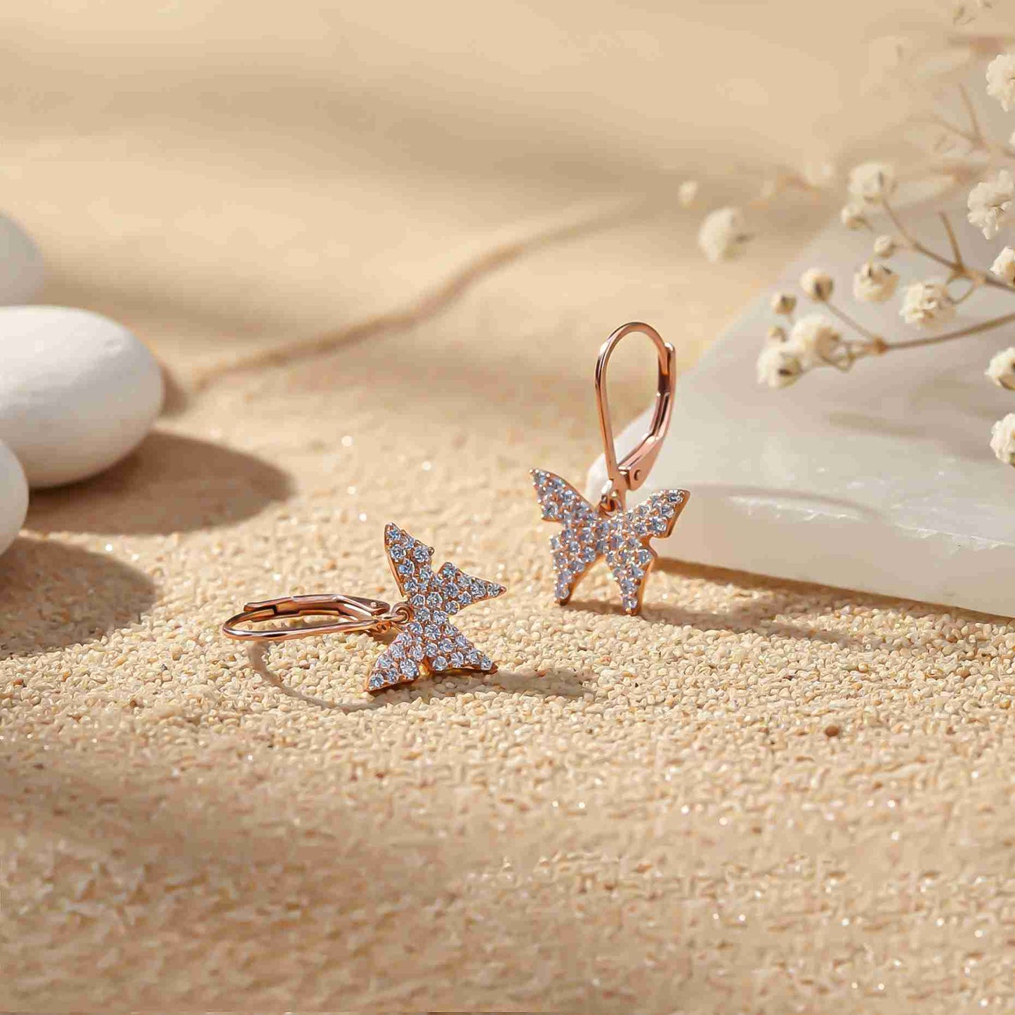 925 Sterling Silver With 14K Gold Plated Charming Butterfly Earrings