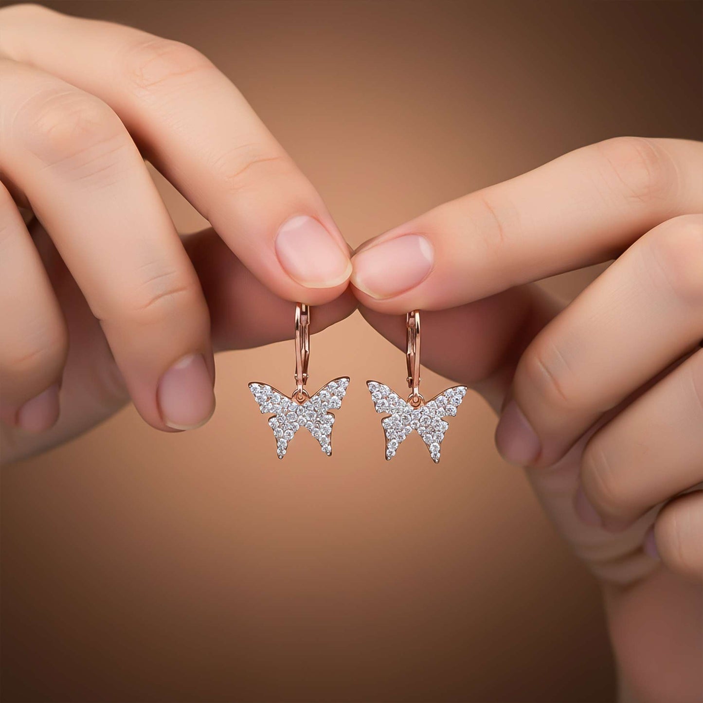 925 Sterling Silver With 14K Gold Plated Charming Butterfly Earrings