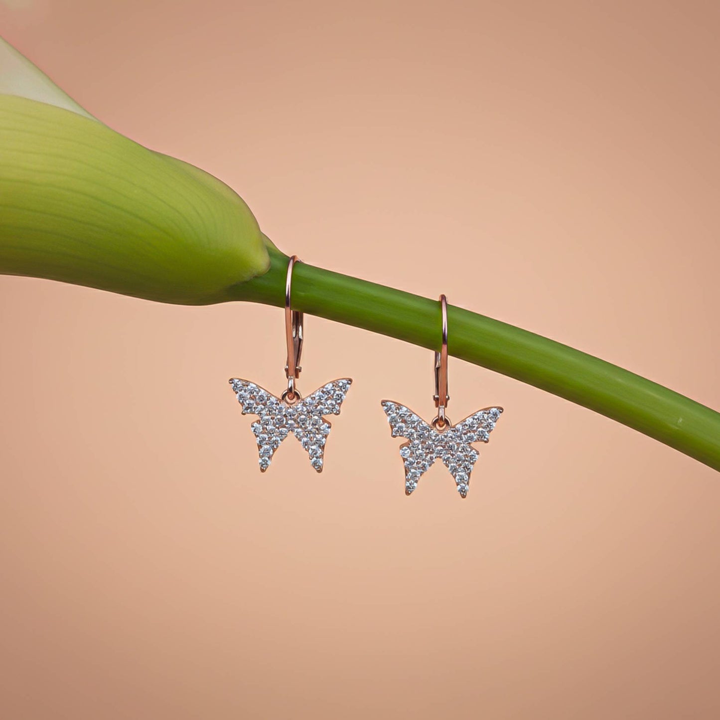 925 Sterling Silver With 14K Gold Plated Charming Butterfly Earrings