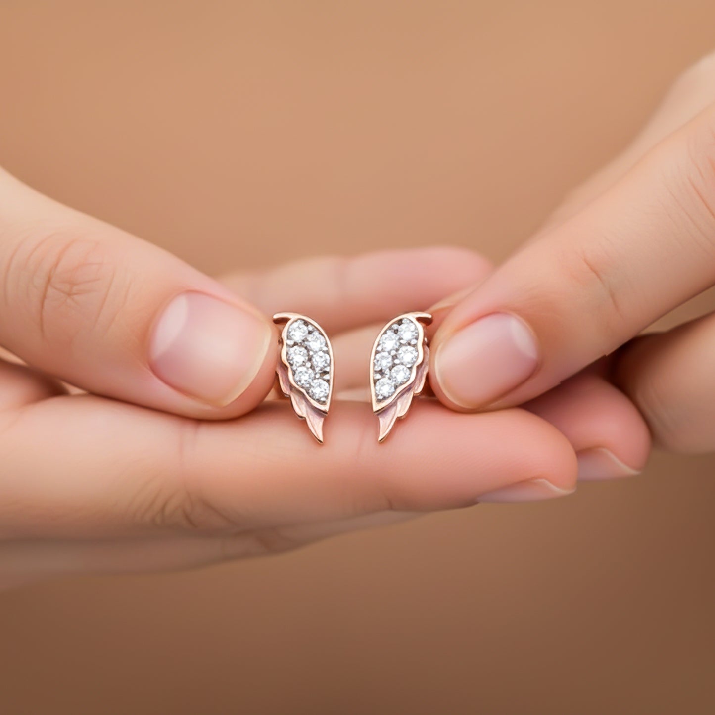 925 Sterling Silver With 14K Gold Plated Mini Wings Stud Earrings