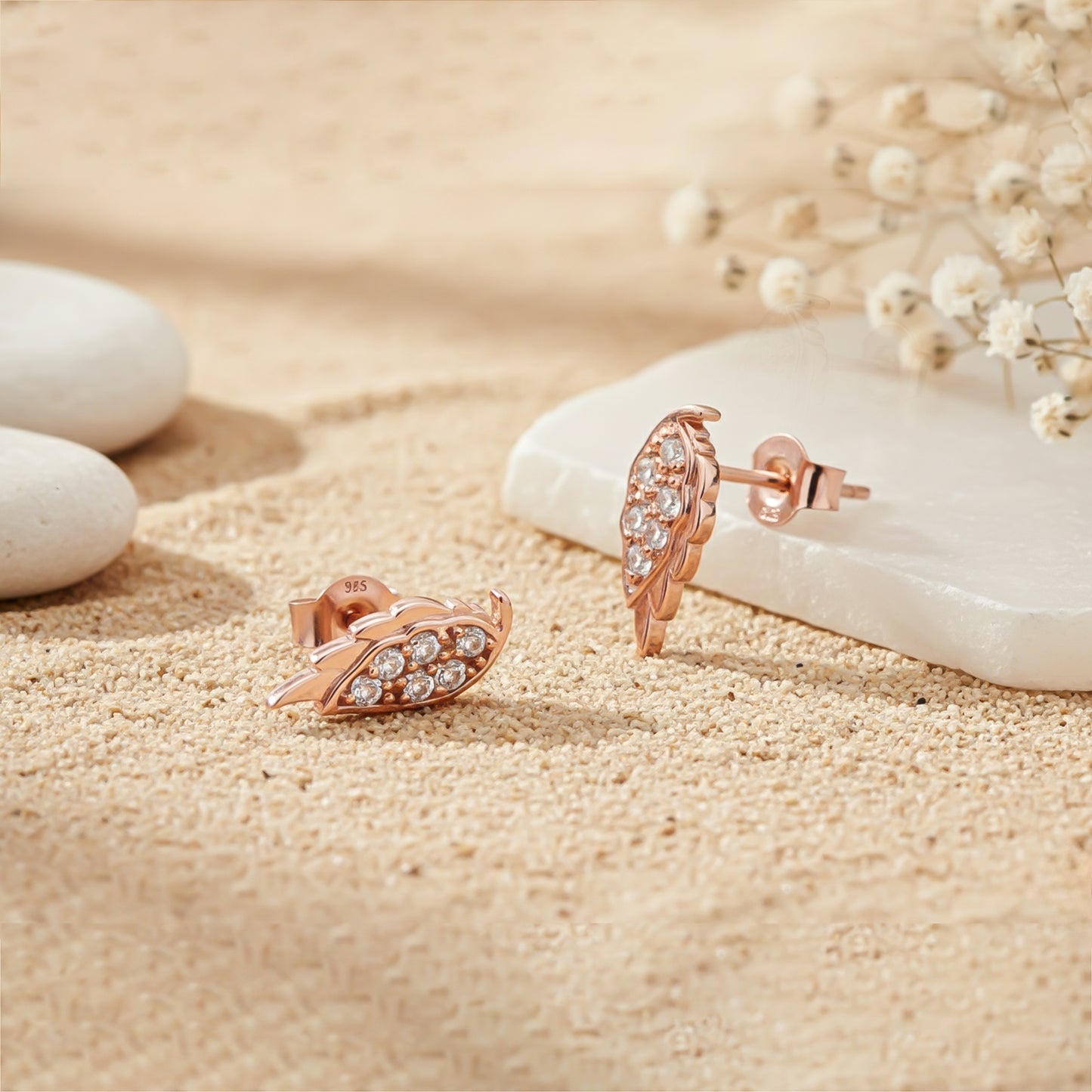 925 Sterling Silver With 14K Gold Plated Mini Wings Stud Earrings