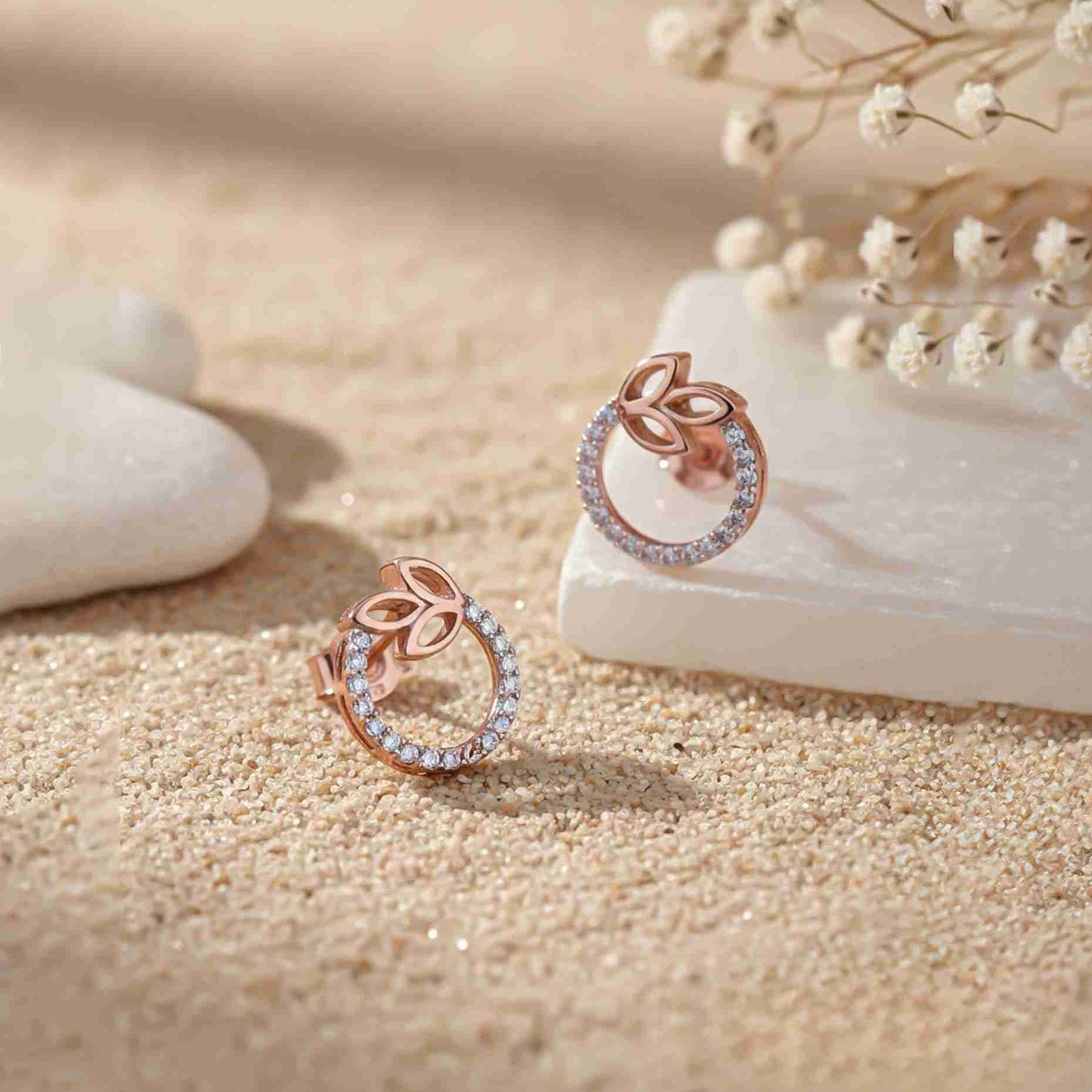 925 Sterling Silver With 14K Gold Plated Elior Petal Stud Earrings
