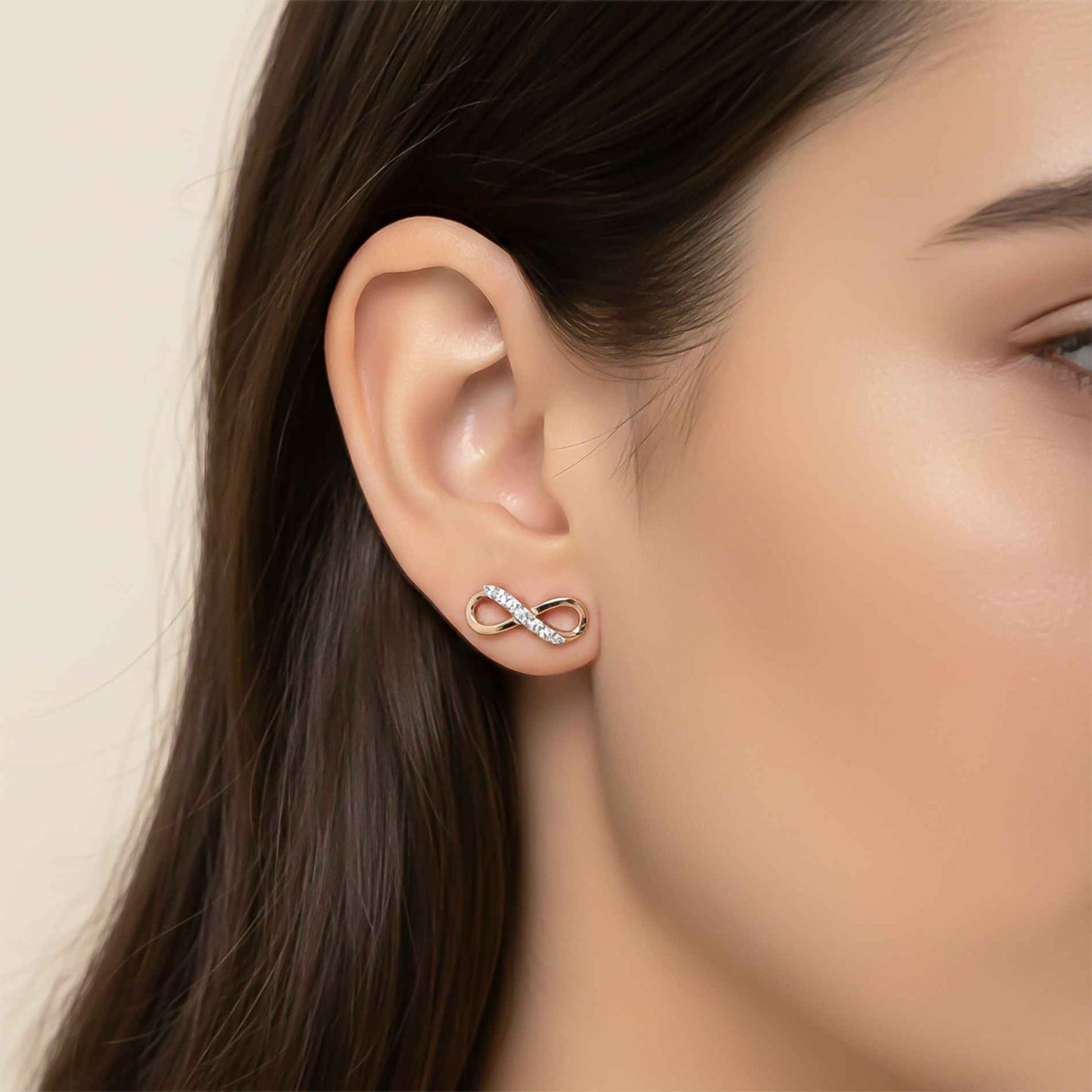 925 Sterling Silver With 14K Gold Plated Infinity Stud Earrings