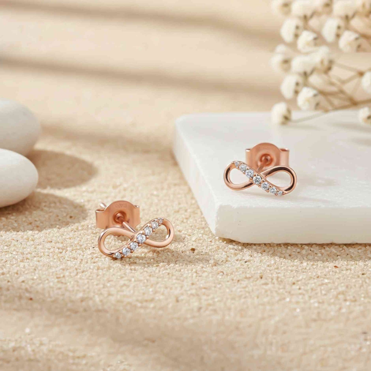 925 Sterling Silver With 14K Gold Plated Infinity Stud Earrings