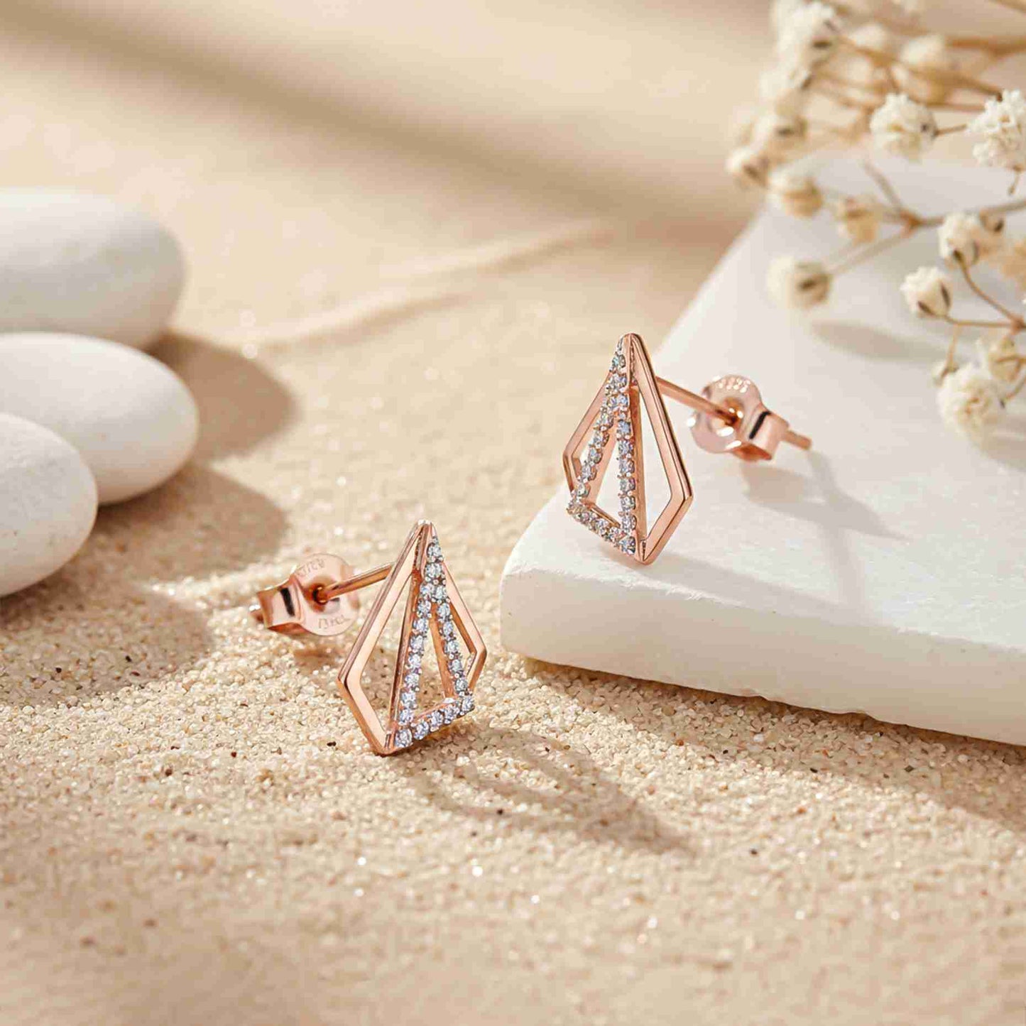 925 Sterling Silver With 14K Gold Plated Triangular Earrings