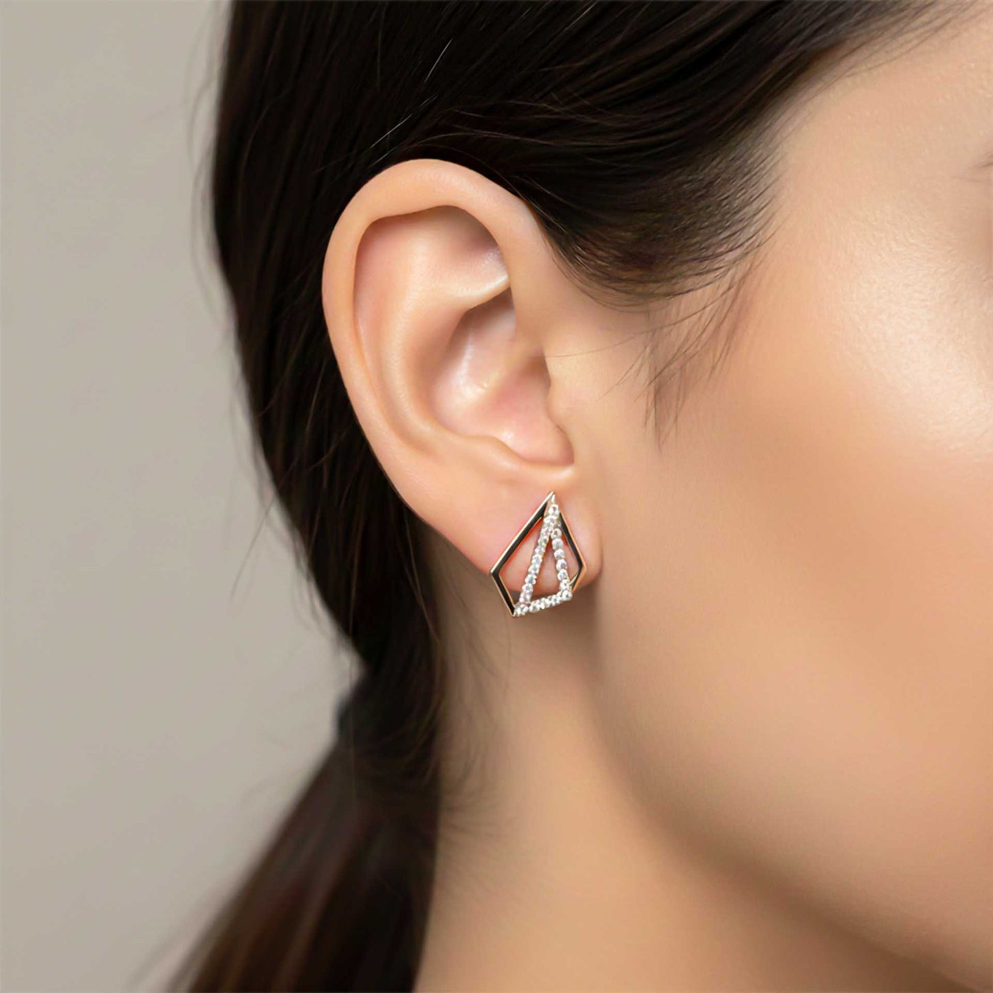 925 Sterling Silver With 14K Gold Plated Triangular Earrings