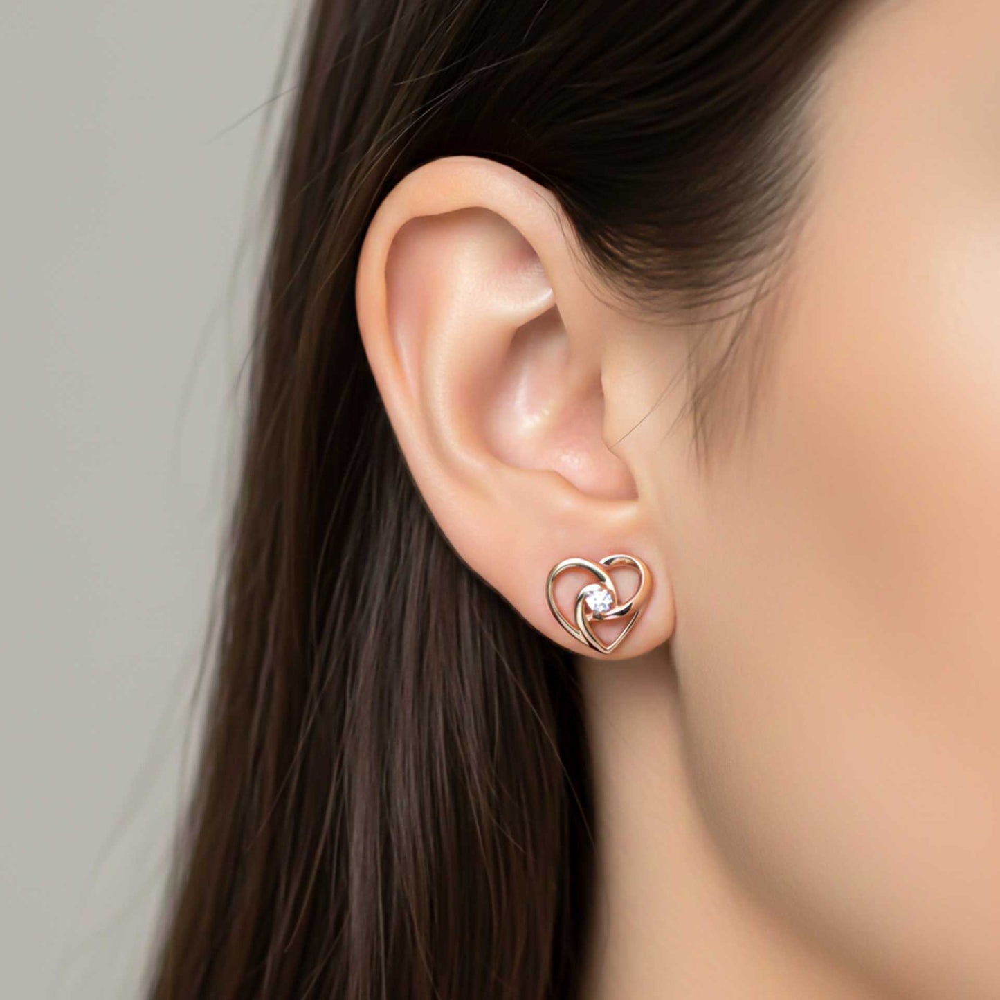 925 Sterling Silver With 14K Gold Plated Zircon Studded Heart Earrings