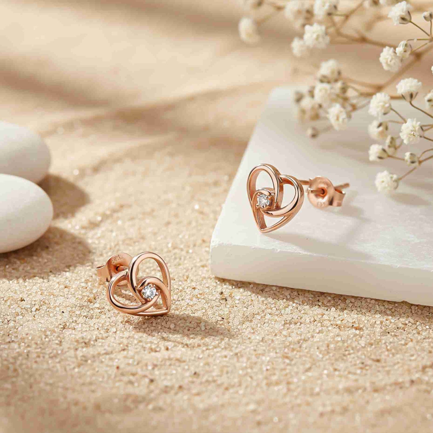 925 Sterling Silver With 14K Gold Plated Zircon Studded Heart Earrings
