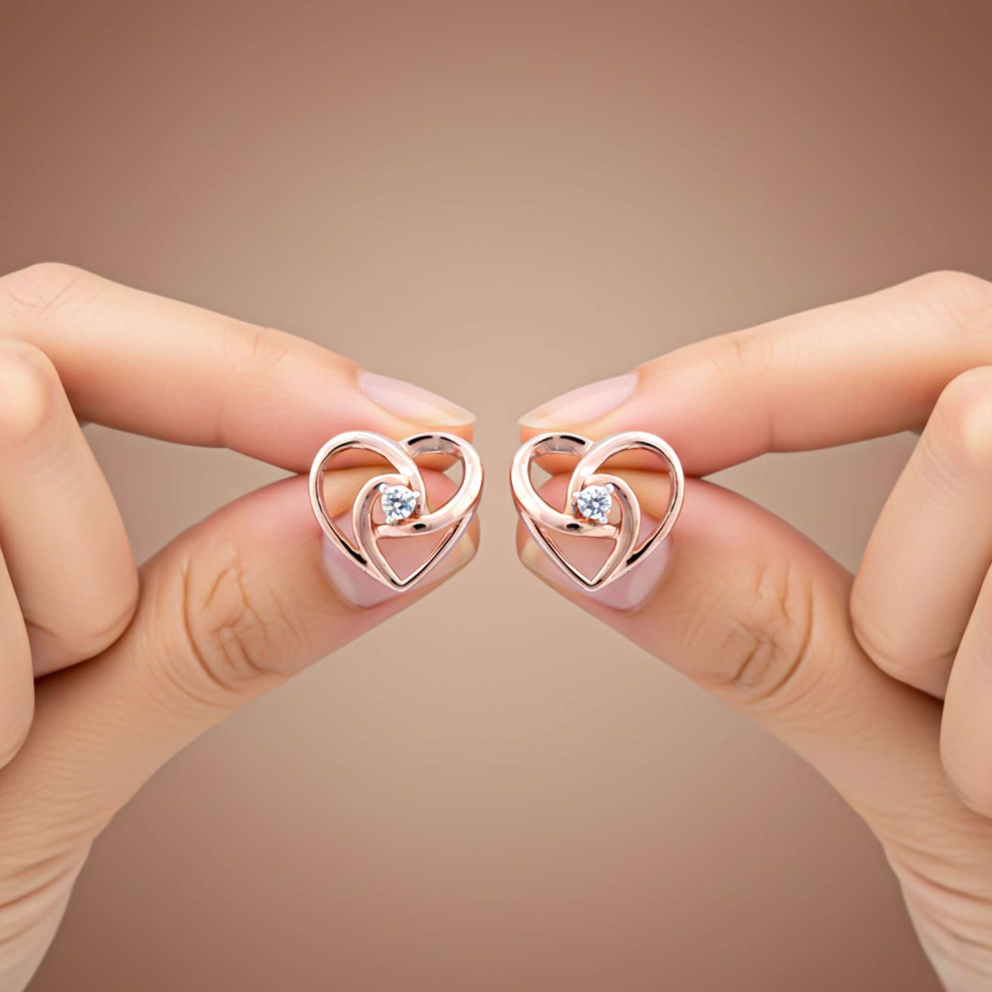 925 Sterling Silver With 14K Gold Plated Zircon Studded Heart Earrings