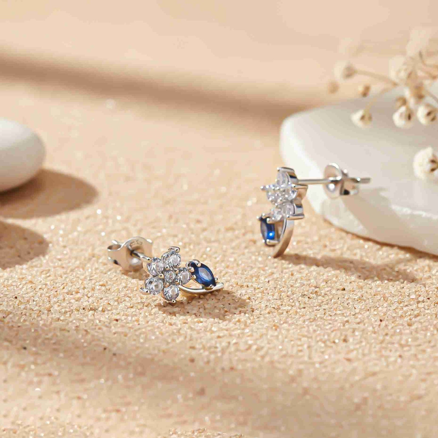 925 Sterling Silver Sapphire Blue Star Earrings