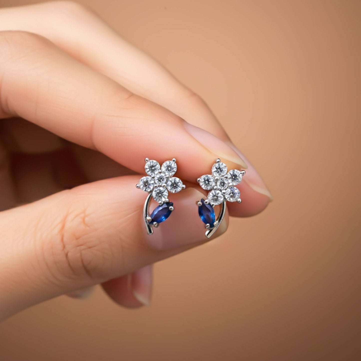 925 Sterling Silver Sapphire Blue Star Earrings