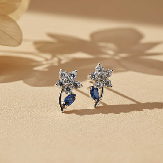 925 Sterling Silver Sapphire Blue Star Earrings