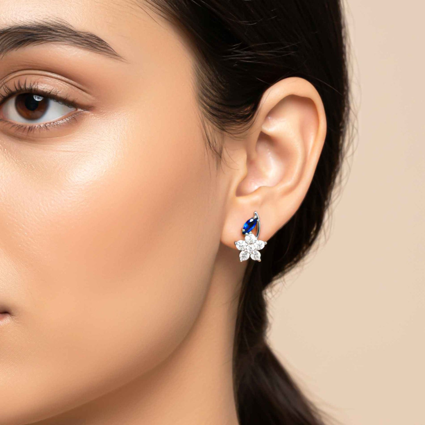 925 Sterling Silver Sapphire Blue Star Earrings