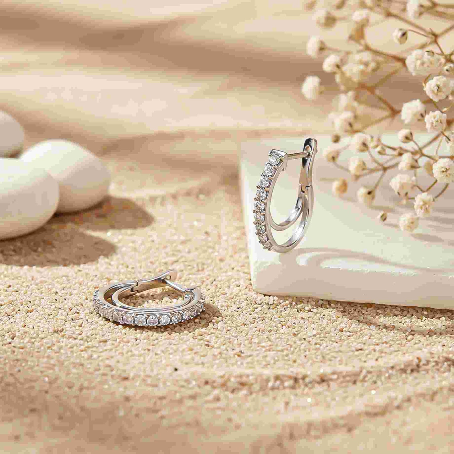 925 Sterling Silver Shining Semi-Hoop Earrings