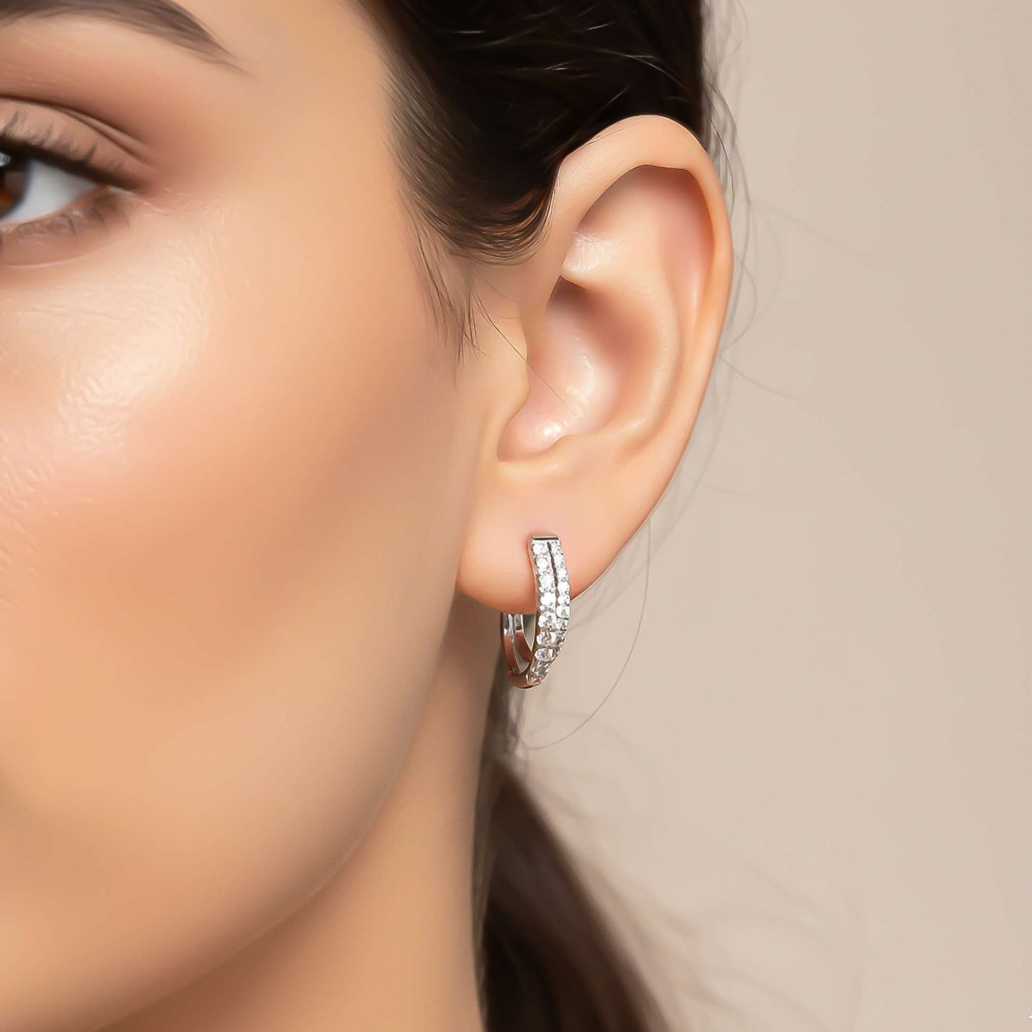 925 Sterling Silver Shining Semi-Hoop Earrings
