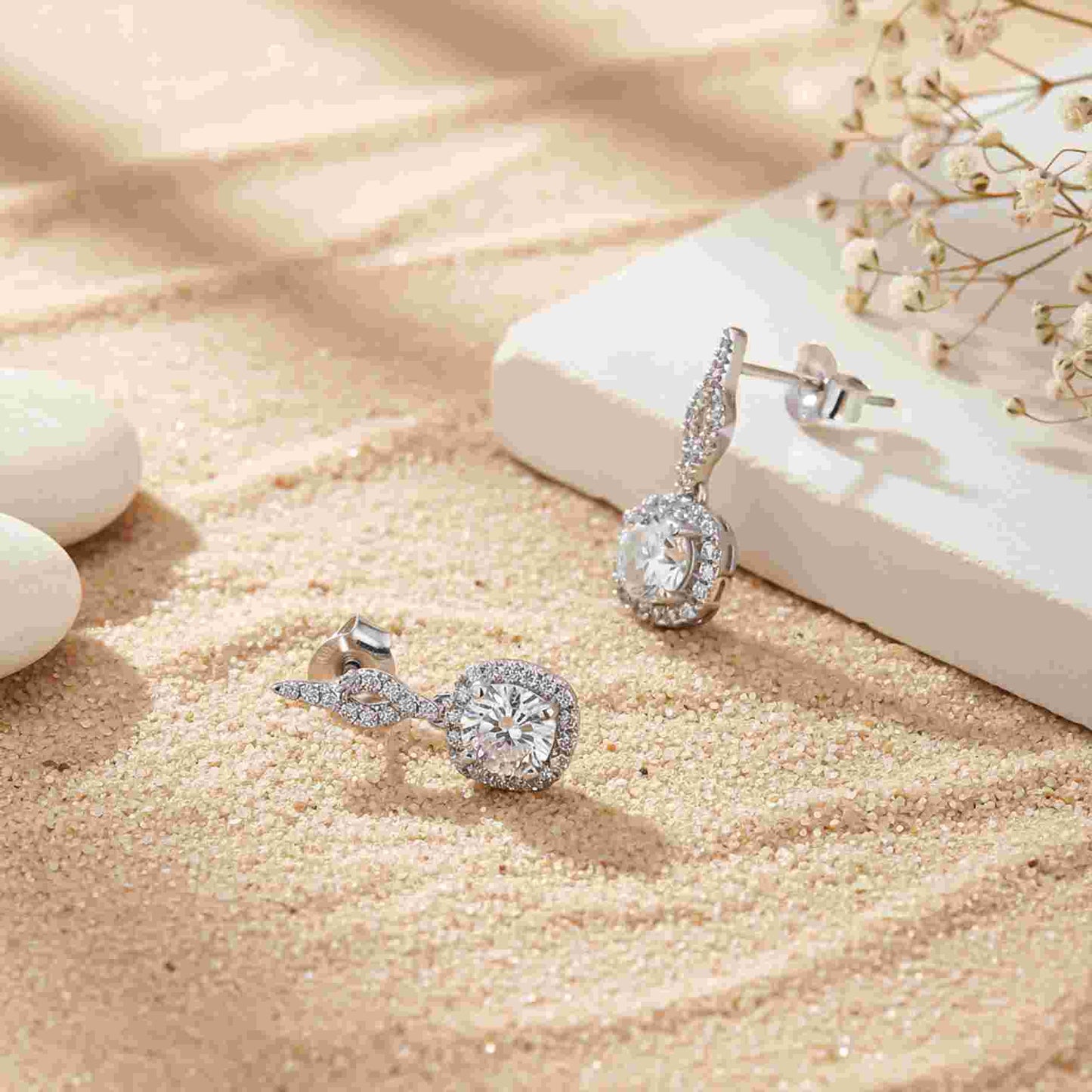 925 Sterling Silver Drizzle Halo Drop Earrings