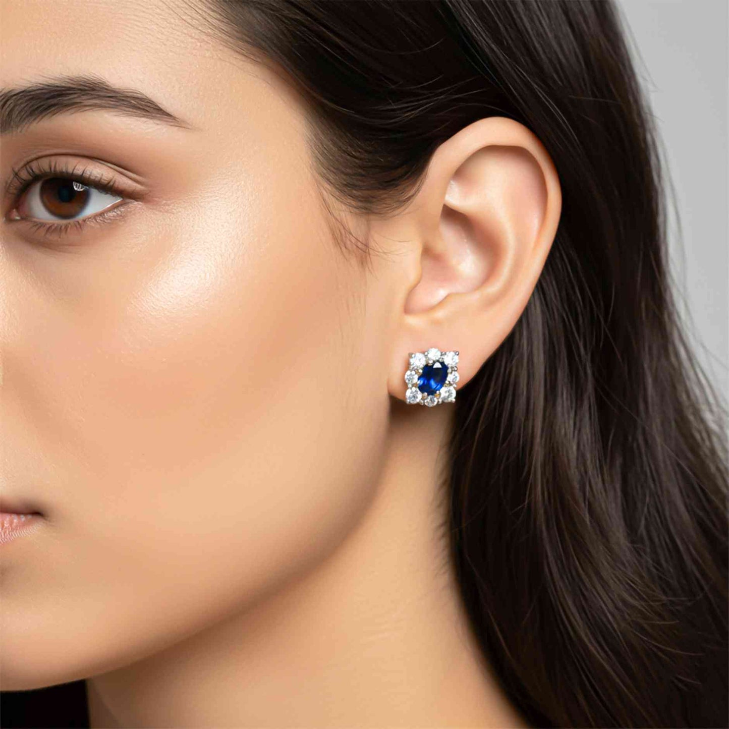 925 Sterling Silver Blue Cocktail Stud Earrings