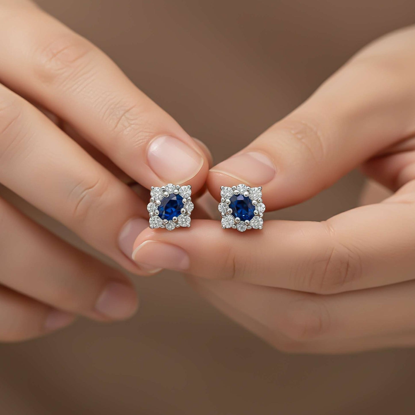 925 Sterling Silver Blue Cocktail Stud Earrings