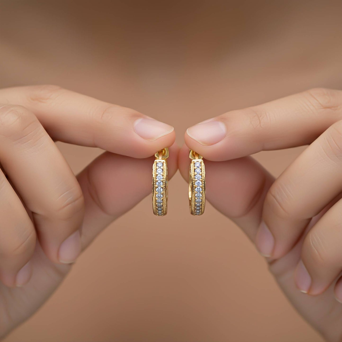 925 Sterling Silver With 14K Gold Plated Hip Hop Hoop Earrings
