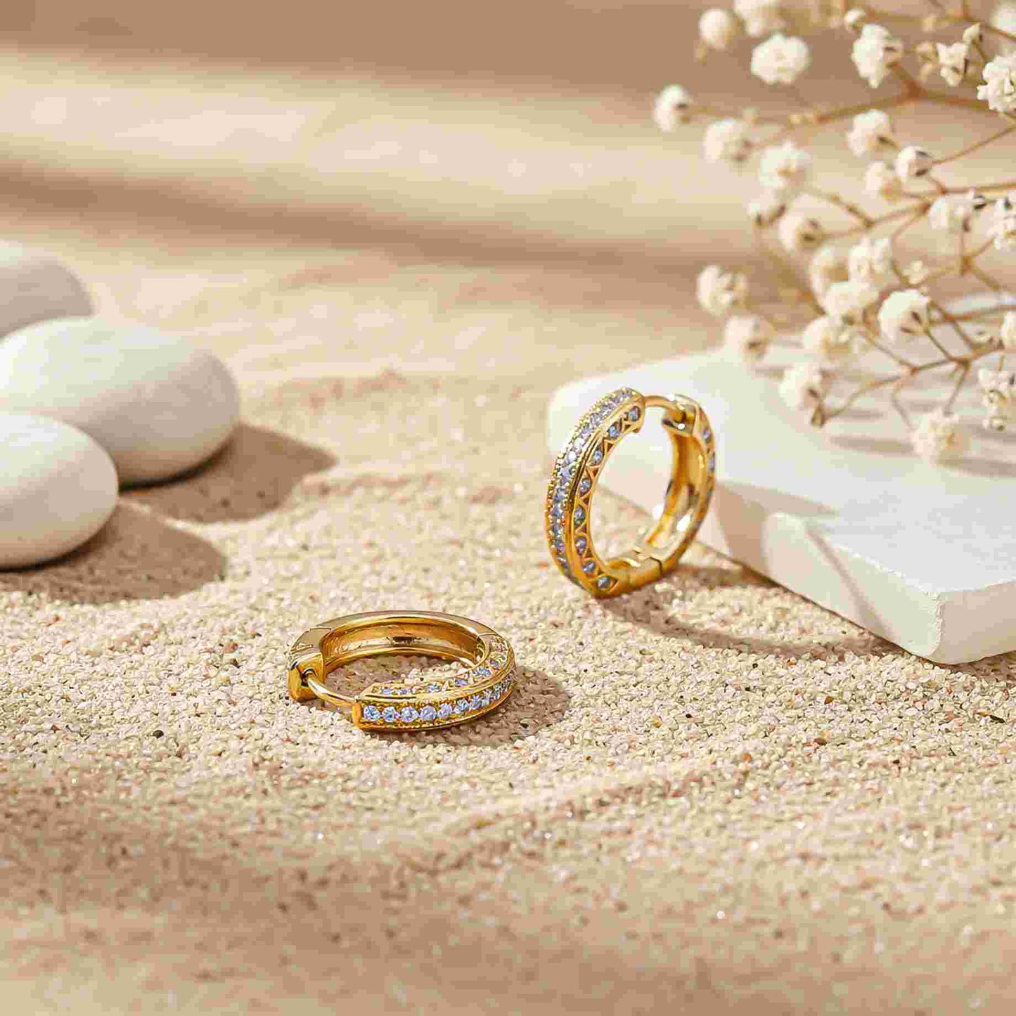 925 Sterling Silver With 14K Gold Plated Hip Hop Hoop Earrings